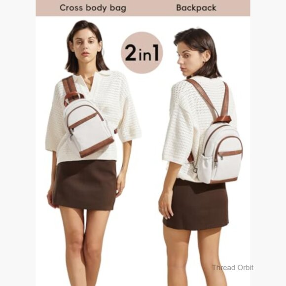 Convertible Sling Backpack Purse, PU Leather, Waterproof, Travel Daypack - Picture 2 of 7